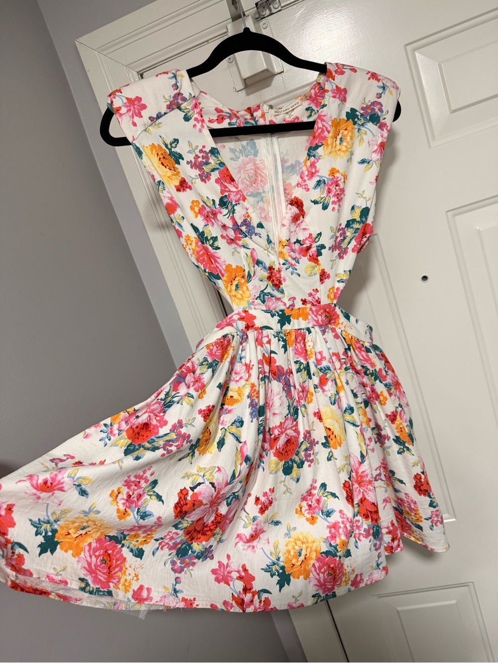 Floral Deep V Neckline Side Cut-Outs Cocktail Party Dress